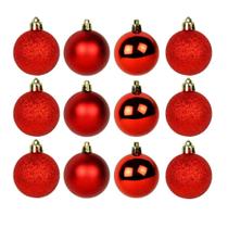 Kit 06 Bolas De Natal Mista 7cm Vermelha Decoração Árvore