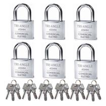 Kit 06 Cadeados Tritan Chave Atomica 45MM Prevenção Antifurto Para Portão Corrente Armario