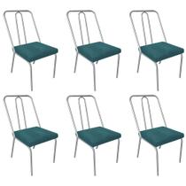 Kit 06 Cadeira de Jantar Drika Office Escritório Recepção Ferro Cinza Suede Azul Turquesa - Ahz Móveis