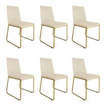 Kit 06 Cadeira de Jantar Estofada Lille Base Gold material sintético Bege - Montanaris Decor