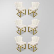 Kit 06 Cadeira Flor Industrial Linho - Base Ferro Dourado