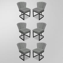 Kit 06 Cadeira Flor Mesa De Jantar Linho - Base Ferro Preto