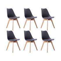 Kit 06 Cadeira Leda Eames Jantar Cozinha com Assento Estofado Cinza