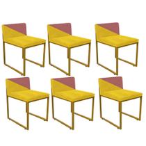 Kit 06 Cadeira Office Lee Duo Sala de Jantar Industrial Ferro Dourado Suede Amarelo e Rose Gold - Ahz Móveis