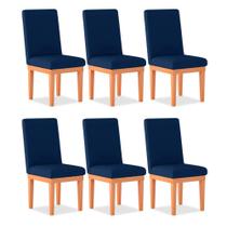 Kit 06 Cadeiras Alice Para Mesa de Jantar Suede Azul - Madeira Prima Deccor