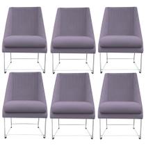 Kit 06 Cadeiras Ana Base de Ferro prata suede Rosa Bebê - D'Classe Decor