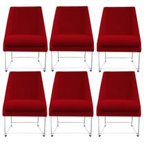 Kit 06 Cadeiras Ana Base de Ferro prata suede Vermelho - D'Classe Decor