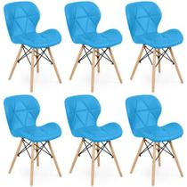 Kit 06 Cadeiras Charles Eames Eiffel Slim Wood Estofada - Azul