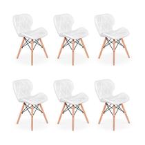 Kit 06 Cadeiras Charles Eames Eiffel Slim Wood Estofada - Branca