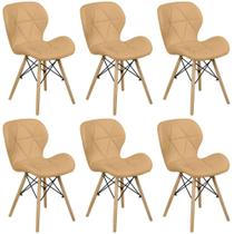 Kit 06 Cadeiras Charles Eames Eiffel Slim Wood Estofada - Nude Escuro