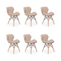 Kit 06 Cadeiras Charles Eames Eiffel Slim Wood Estofada - Nude