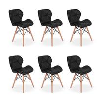 Kit 06 Cadeiras Charles Eames Eiffel Slim Wood Estofada - Preta