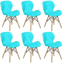 Kit 06 Cadeiras Charles Eames Eiffel Slim Wood Estofada - Tiffany