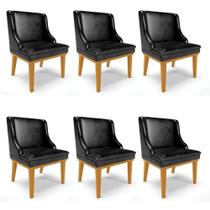 Kit 06 Cadeiras Corano Preto Base Fixa Madeira Castanho