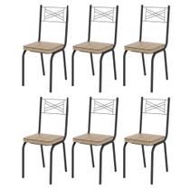 Kit 06 Cadeiras de Aço 119 Para Cozinha / Sala de Jantar - Preto Fosco - Assento Rattan - OG Móveis