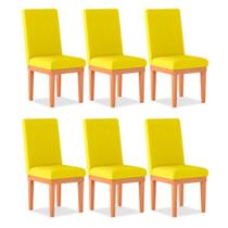 Kit 06 Cadeiras de Cozinha Alice Para Mesa de Jantar Suede Amarelo - Madeira Prima Deccor