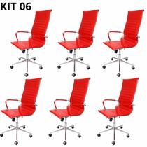 Kit 06 Cadeiras de escritório Presidente Esteirinha Charles Eames Vermelha
