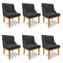 Kit 06 Cadeiras De Jantar Base Madeira Castanho Preto