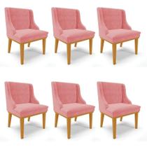 Kit 06 Cadeiras De Jantar Base Madeira Castanho Rose