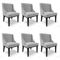 Kit 06 Cadeiras De Jantar Base Madeira Preto Cinza