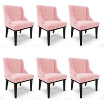 Kit 06 Cadeiras De Jantar Base Madeira Preto Rosa Bebê