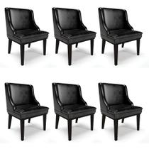 Kit 06 Cadeiras De Jantar Corano Preto Base Madeira