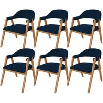 Kit 06 Cadeiras de Jantar e Estar Living Estofada Nadja L02 Suede Azul Marinho - Lyam Decor