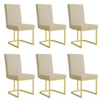 Kit 06 Cadeiras de Jantar Estofada Siena Linho Dourado Base de Ferro Dourada - Pallazio Kit 06 Cadeiras de Jantar Estofada Siena Linho Dourado Base de Ferro Dourada - Pallazio