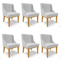 Kit 06 Cadeiras De Jantar Linho Cinza Base Madeira Castanho