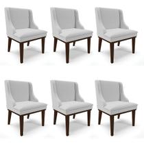Kit 06 Cadeiras De Jantar Linho Cinza Base Madeira