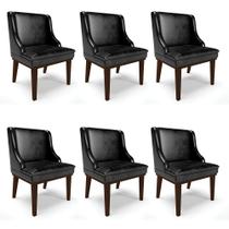 Kit 06 Cadeiras de Jantar Liz Corano Preto Base Fixa Madeira Tabaco D03 - D'Rossi