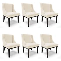 Kit 06 Cadeiras de Jantar Liz Linho Base Fixa Madeira Preto - D'Rossi