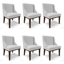 Kit 06 Cadeiras de Jantar Liz Linho Base Fixa Madeira Tabaco - D'Rossi