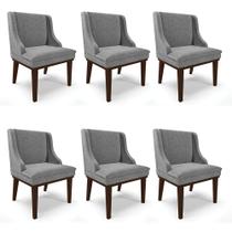 Kit 06 Cadeiras de Jantar Liz Linho Base Fixa Madeira Tabaco - D'Rossi