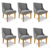 Kit 06 Cadeiras de Jantar Liz Linho Grafite A26 Base Fixa Madeira Castanho D03 - D'Rossi