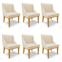 Kit 06 Cadeiras de Jantar Liz material sintético Bege Base Fixa Madeira Castanho D03 - D'Rossi
