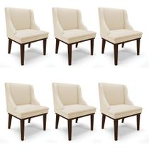Kit 06 Cadeiras de Jantar Liz material sintético Bege Base Fixa Madeira Tabaco D03 - D'Rossi