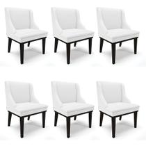 Kit 06 Cadeiras de Jantar Liz material sintético Branco Base Fixa Madeira Preto D03 - D'Rossi