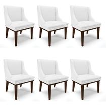 Kit 06 Cadeiras de Jantar Liz material sintético Branco Base Fixa Madeira Tabaco D03 - D'Rossi