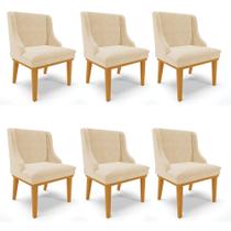 Kit 06 Cadeiras de Jantar Liz Suede Bege Base Fixa Madeira Castanho D03 - D'Rossi