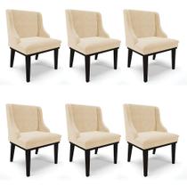 Kit 06 Cadeiras de Jantar Liz Suede Bege Base Fixa Madeira Preto D03 - D'Rossi