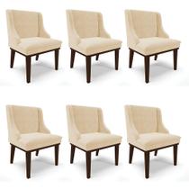 Kit 06 Cadeiras de Jantar Liz Suede Bege Base Fixa Madeira Tabaco D03 - D'Rossi