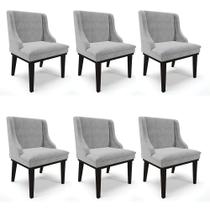 Kit 06 Cadeiras de Jantar Liz Suede Cinza Base Fixa Madeira Preto D03 - D'Rossi