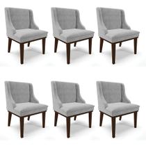 Kit 06 Cadeiras de Jantar Liz Suede Cinza Base Fixa Madeira Tabaco D03 - D'Rossi
