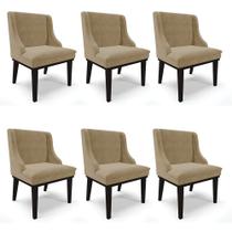 Kit 06 Cadeiras de Jantar Liz Suede Marrom Rato Base Fixa Madeira Preto D03 - D'Rossi