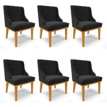 Kit 06 Cadeiras de Jantar Liz Suede Preto Base Fixa Madeira Castanho D03 - D'Rossi