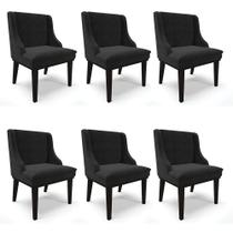 Kit 06 Cadeiras de Jantar Liz Suede Preto Base Fixa Madeira Preto D03 - D'Rossi