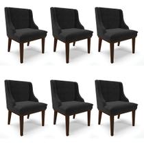 Kit 06 Cadeiras de Jantar Liz Suede Preto Base Fixa Madeira Tabaco D03 - D'Rossi