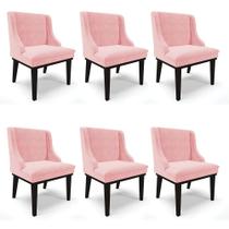 Kit 06 Cadeiras de Jantar Liz Suede Rosa Bebê Base Fixa Madeira Preto D03 - D'Rossi