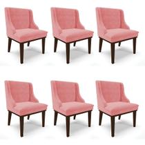Kit 06 Cadeiras de Jantar Liz Suede Rosê Base Fixa Madeira Tabaco D03 - D'Rossi